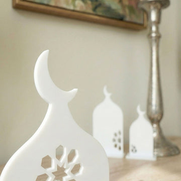 Three-Piece Set Acrylic Mosque Silhouette Stand – Modern Islamic Table Decor & Ramadan Gift
