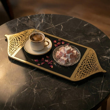 Serviertablett für Ramadan mit Griffen in Form einer Moscheekuppel – Dattel- und Kaffeeplatte