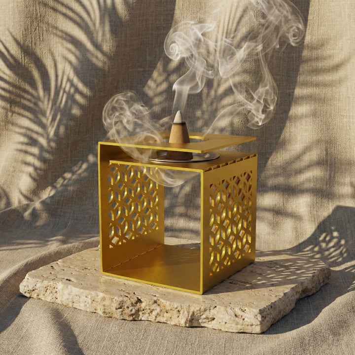 Geometric Fretwork Metal Mabkhara – Modern Islamic Incense Burner