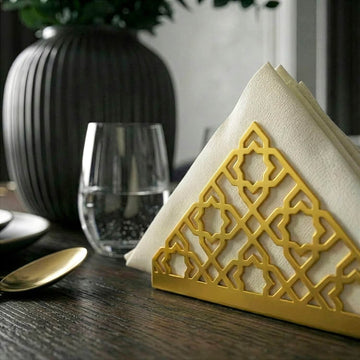 Geometric metal napkin holder, close-up and size view