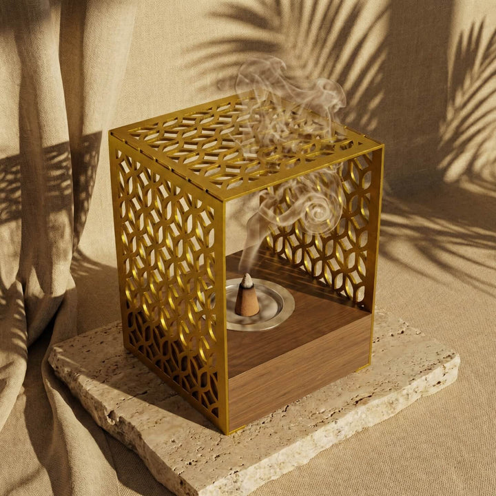 Modern Arched Metal Mabkhara with Solid Wood Base – Premium Bakhoor Burner