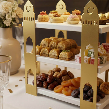 3-stöckige Moschee-Etagere – Ramadan-Dessertturm aus Metall & Holz