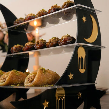 حامل تقديم متعدد الطبقات على شكل هلال – رف حلويات رمضان