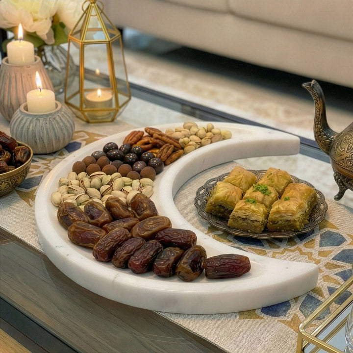 Real Marble Crescent Moon Tray – Natural Stone Serving Platter