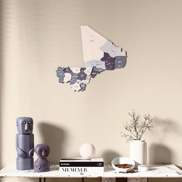 Nimbus Mali wooden wall map above a marble console, front view