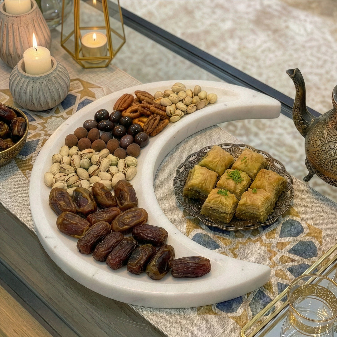 Real Marble Crescent Moon Tray – Natural Stone Serving Platter