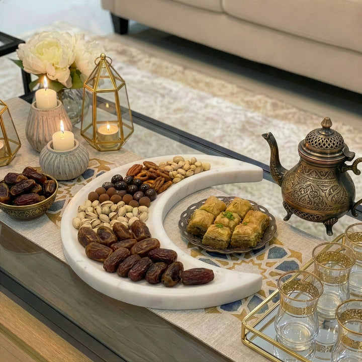 Real Marble Crescent Moon Tray – Natural Stone Serving Platter