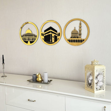 Masjid Al Aqsa Masjid Al - Haram Masjid An - Nabawi Islamic Wall Art - Circular Design - Islamic Wall Art Store