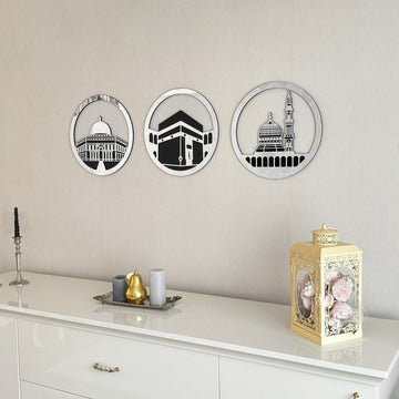 Masjid Al Aqsa Masjid Al - Haram Masjid An - Nabawi Islamic Wall Art - Circular Design - Islamic Wall Art Store