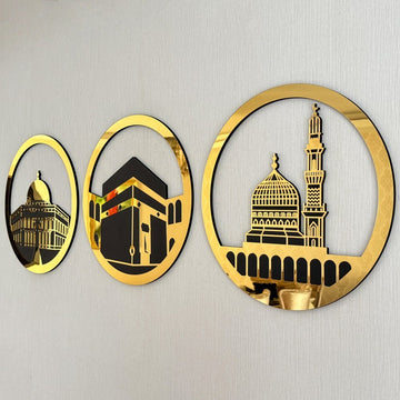Masjid Al Aqsa Masjid Al - Haram Masjid An - Nabawi Islamic Wall Art - Circular Design - Islamic Wall Art Store