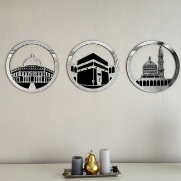 Masjid Al Aqsa Masjid Al - Haram Masjid An - Nabawi Islamic Wall Art - Circular Design - Islamic Wall Art Store