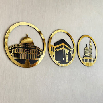 Masjid Al Aqsa Masjid Al - Haram Masjid An - Nabawi Islamic Wall Art - Circular Design - Islamic Wall Art Store