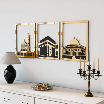Masjid Al - Haram Islamic Wall Art Kaaba Masjid An - Nabawi Masjid Al Aqsa Islamic Decorations for Home - Islamic Wall Art Store