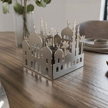 Metal Candle Holder with Masjid Motif - Islamic Home Decor - Islamic Wall Art Store