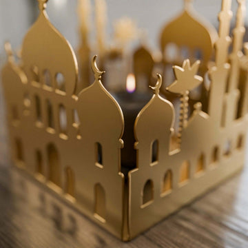 Metal Candle Holder with Masjid Motif - Islamic Home Decor - Islamic Wall Art Store