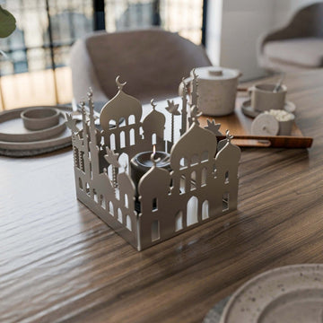 Metal Candle Holder with Masjid Motif - Islamic Home Decor - Islamic Wall Art Store