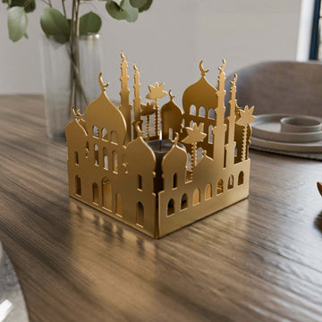 Metal Candle Holder with Masjid Motif - Islamic Home Decor - Islamic Wall Art Store