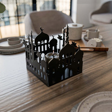 Metal Candle Holder with Masjid Motif - Islamic Home Decor - Islamic Wall Art Store