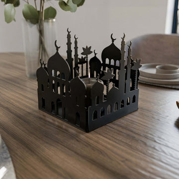 Metal Candle Holder with Masjid Motif - Islamic Home Decor - Islamic Wall Art Store