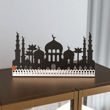 Metal Ramadan Calendar with Masjid Design - Horizontal Islamic Table Decor - Islamic Wall Art Store