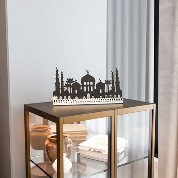 Metal Ramadan Calendar with Masjid Design - Horizontal Islamic Table Decor - Islamic Wall Art Store