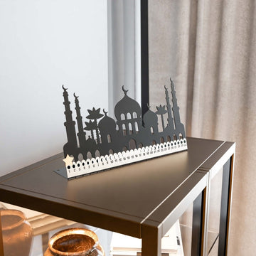Metal Ramadan Calendar with Masjid Design - Horizontal Islamic Table Decor - Islamic Wall Art Store