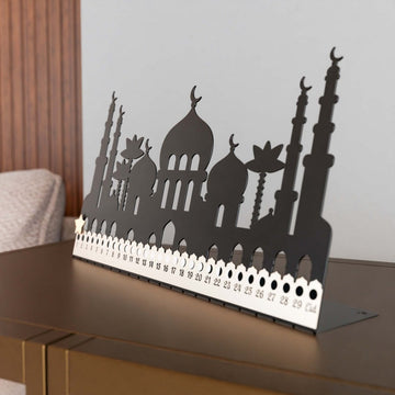 Metal Ramadan Calendar with Masjid Design - Horizontal Islamic Table Decor - Islamic Wall Art Store