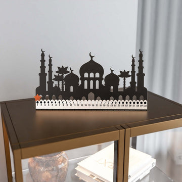 Metal Ramadan Calendar with Masjid Design - Horizontal Islamic Table Decor - Islamic Wall Art Store