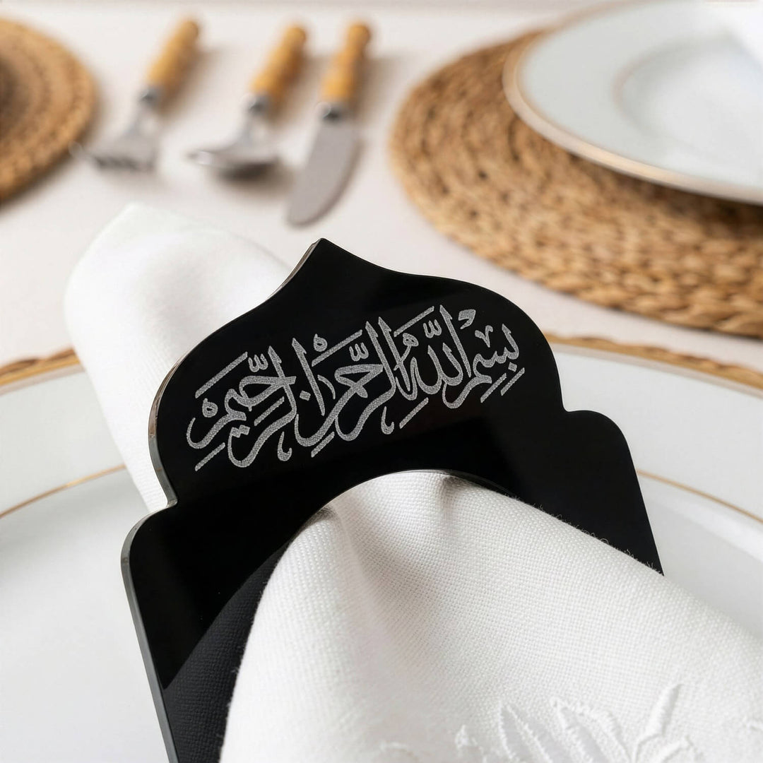Basmala Dome Acrylic Napkin Rings – Thuluth Script Islamic Table Decor