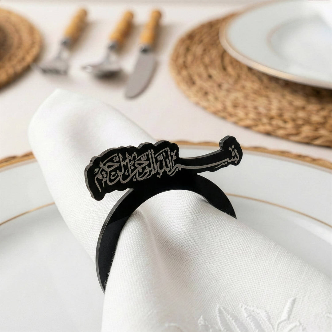 Basmala Thuluth Script Acrylic Napkin Rings – Islamic Table Decor