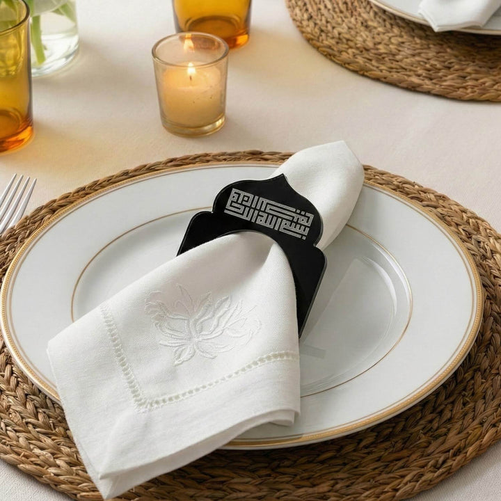 Basmala Kufic Dome Acrylic Napkin Rings – Geometric Islamic Table Decor