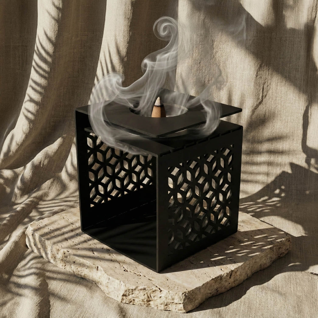 Geometric Fretwork Metal Mabkhara – Modern Islamic Incense Burner