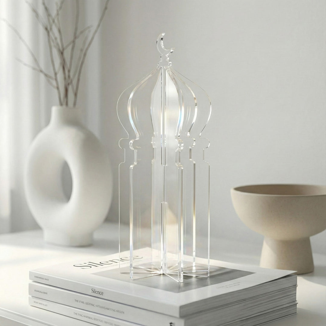 Ramadan 3D Acrylic Mosque Table Decor – Modern Minimalist Interlocking Statue