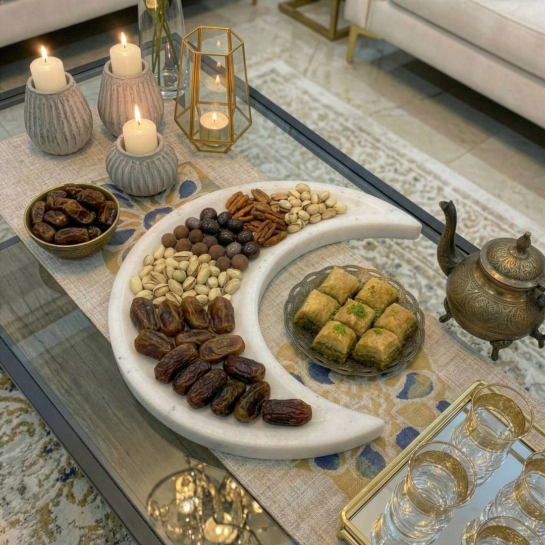 Real Marble Crescent Moon Tray – Natural Stone Serving Platter