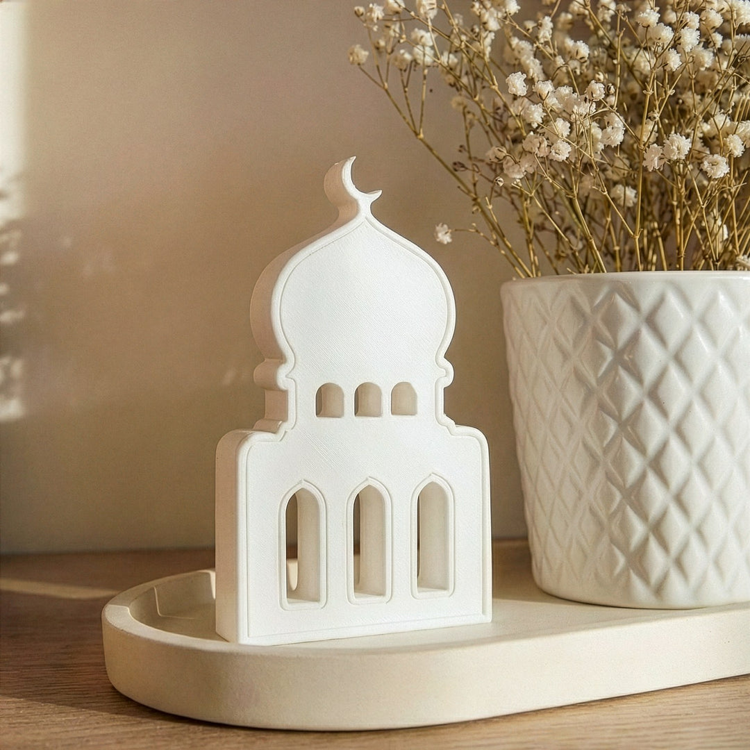 Minimalist Mosque Silhouette Stone Decor – Modern Islamic Arch Sculpture