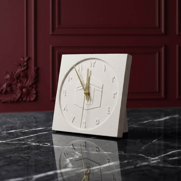 Kaaba Stone Desktop Clock Arabic Numerals Premium Islamic Decor