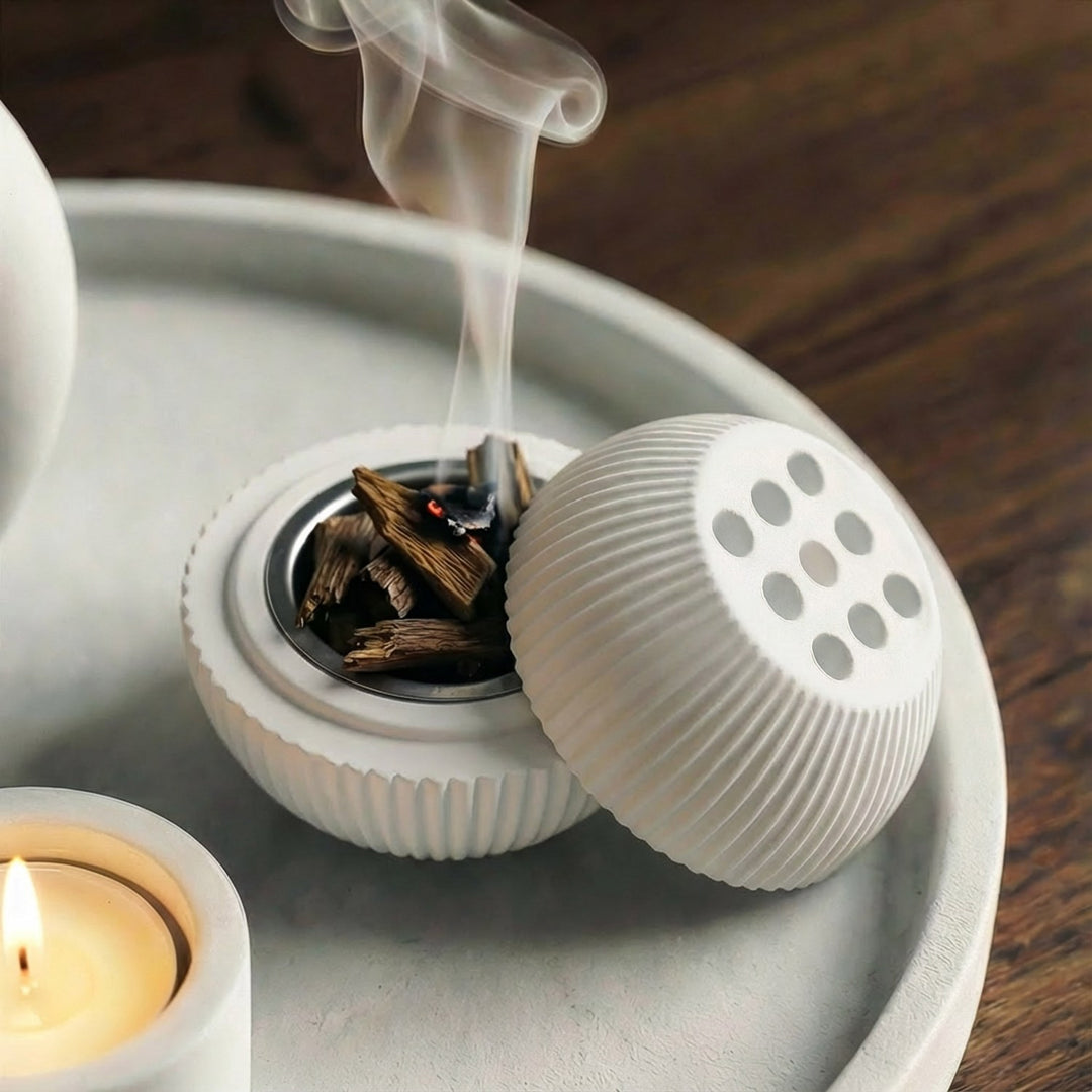 Modern Minimalist 2-Piece Stone Incense Burner – Closable Geometric Mabkhara