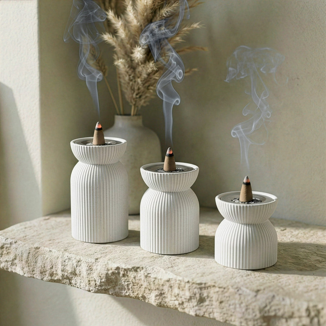 Modern Tiered Stone Mabkhara (Set of 3) – Minimalist Incense Burners