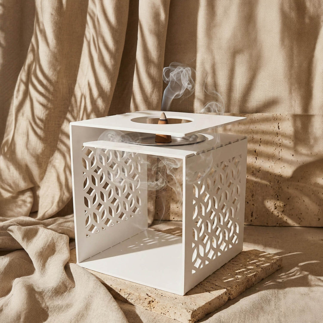 Geometric Fretwork Metal Mabkhara – Modern Islamic Incense Burner