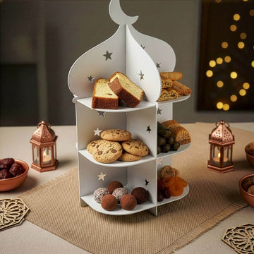 Présentoir minaret en métal – Plateau à dattes et douceurs pour l'iftar du Ramadan