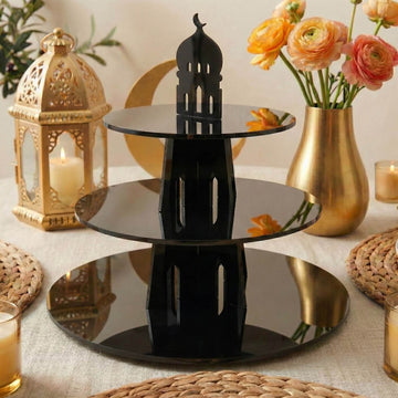 Présentoir de service rond à 3 étages en acrylique – Tour à dattes et douceurs du Ramadan
