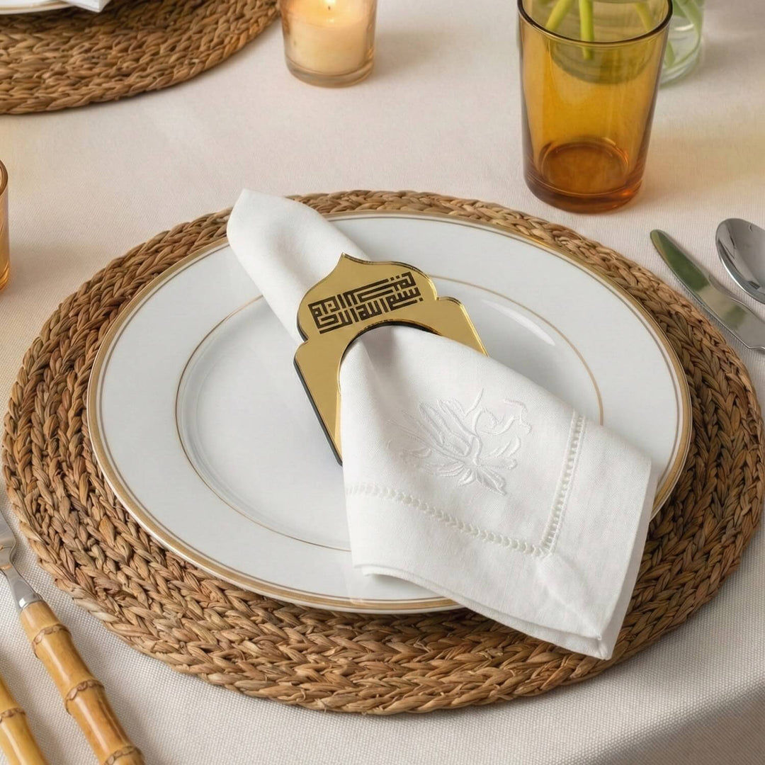Basmala Kufic Dome Acrylic Napkin Rings – Geometric Islamic Table Decor