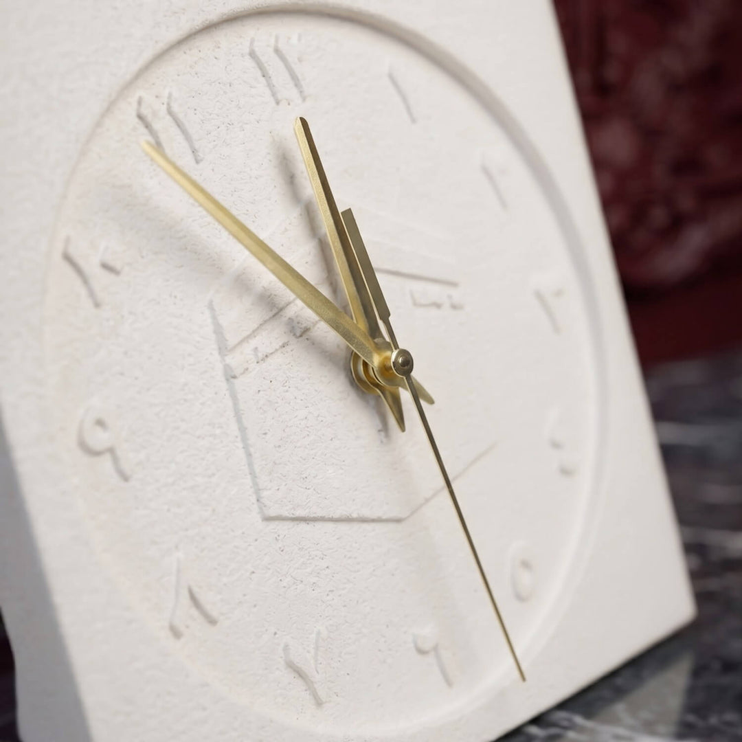 Kaaba Stone Desktop Clock Arabic Numerals Premium Islamic Decor
