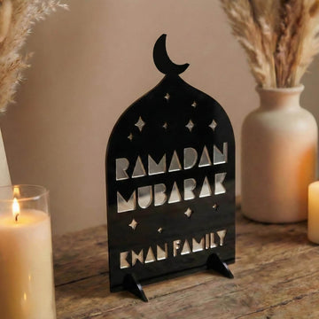 Personalized Ramadan Mubarak Stand – Cosmic Family Sign