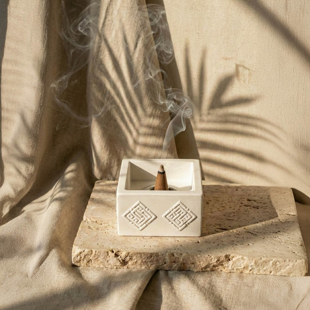 4 Dhikr Stone Cast Mabkhara – Geometric Kufic Incense Burner