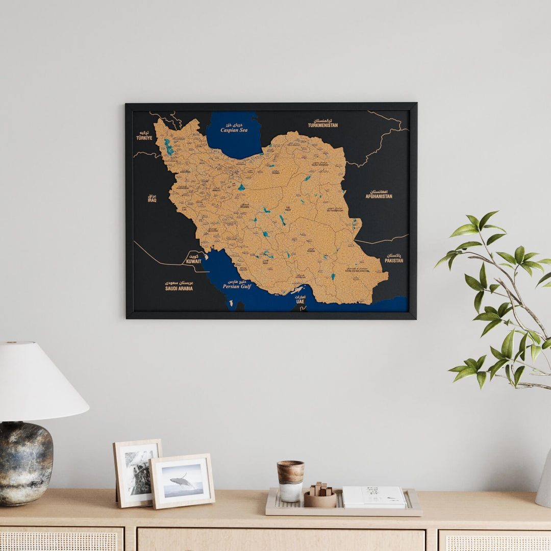 Framed Iran Cork Map Premium Wall Decor