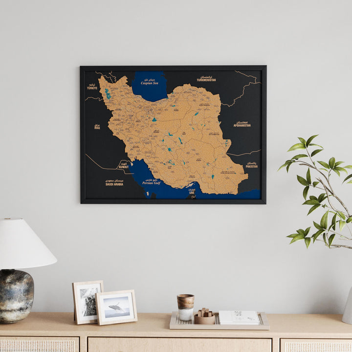 Framed Iran Cork Map Premium Wall Decor