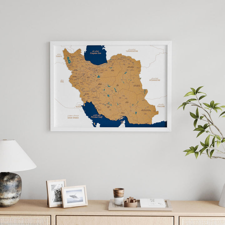 Framed Iran Cork Map Premium Wall Decor