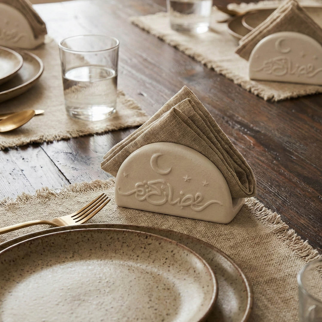 Ramadan Kareem Stone Cast Napkin Holder – Modern Concrete Iftar Decor