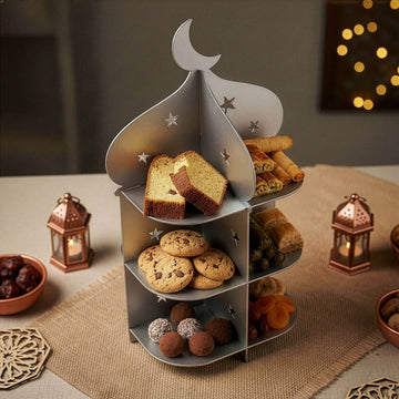 Présentoir minaret en métal – Plateau à dattes et douceurs pour l'iftar du Ramadan